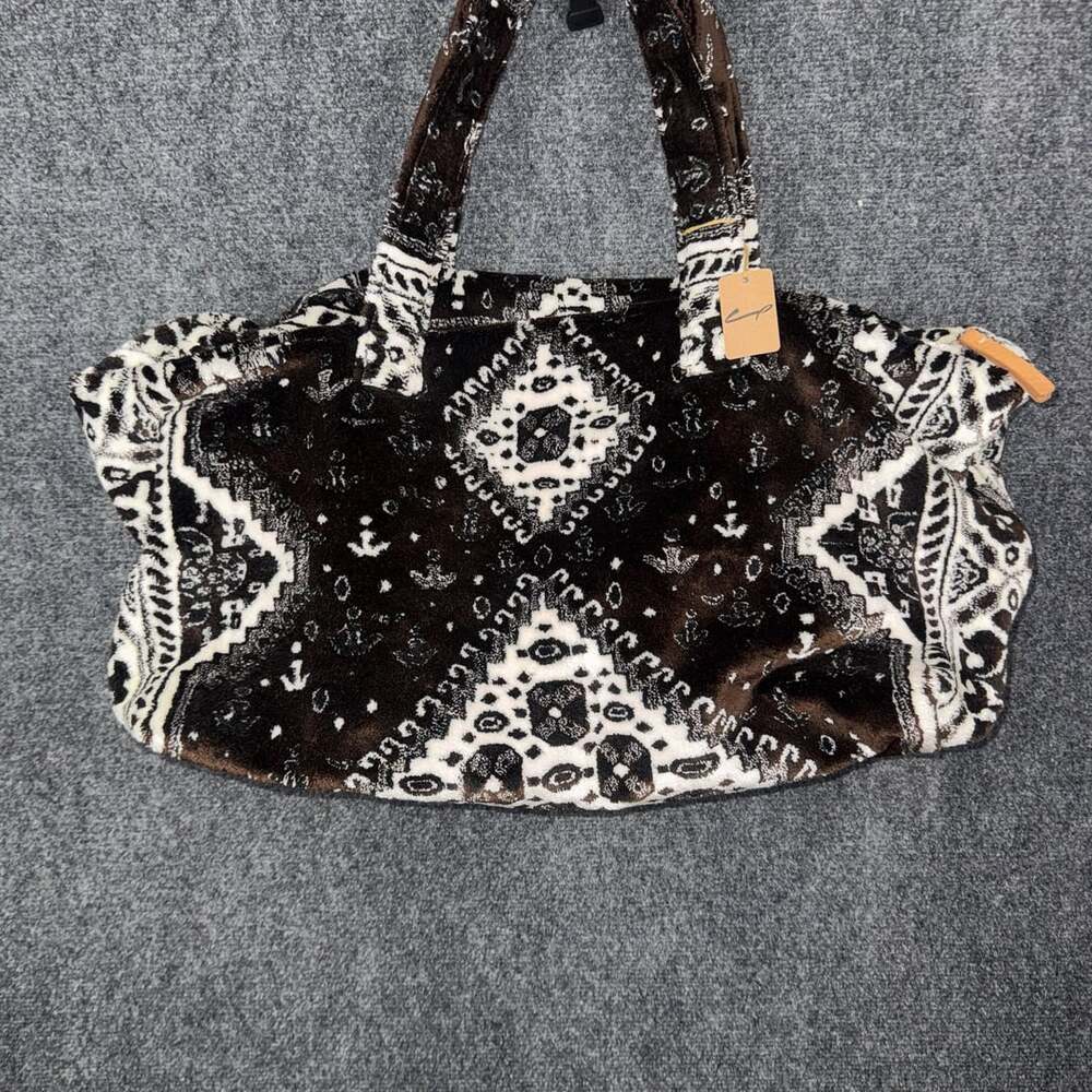 Lalla Velour Carpet Bag Brown Black Tapestry Travel Bag Large Overnight Bag